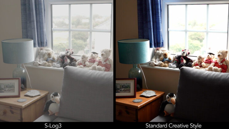 Dynamic range comparison between S-Log3 and the Standard Creative Style.